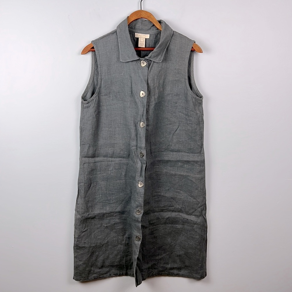 J Jill linen sleeveless midi dress with hammered silver buttons